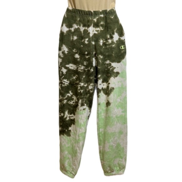 Champion Pants - Champion Women's Unity Dye Classic Fleece Joggers in a green tie-dye pattern.